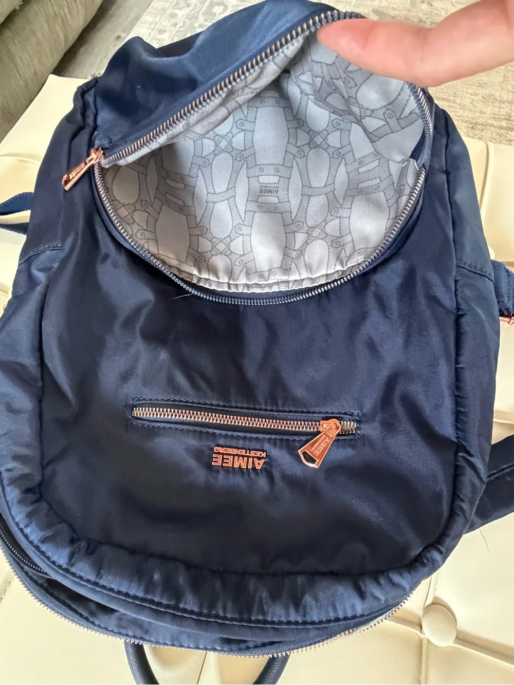 Aimee Kestenberg Navy Backpack with Rose Gold Accents